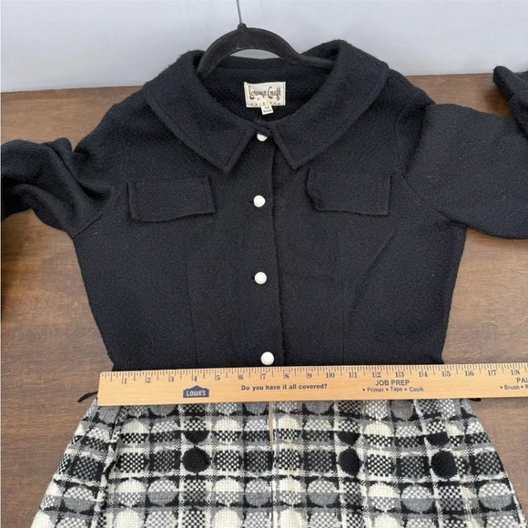 Vintage 70s LoungeCraft Original Maxi Hostess Dress Pockets Black Plaid 8/10 - Picture 4 of 16